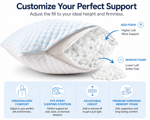 Hygea Natural Cooling Gel Shredded Memory Foam Pillow | Adjustable Cooling Bed Pillow