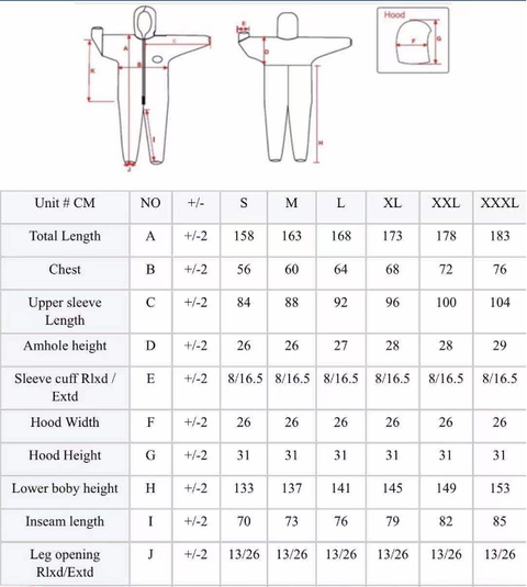 coverall size chart
